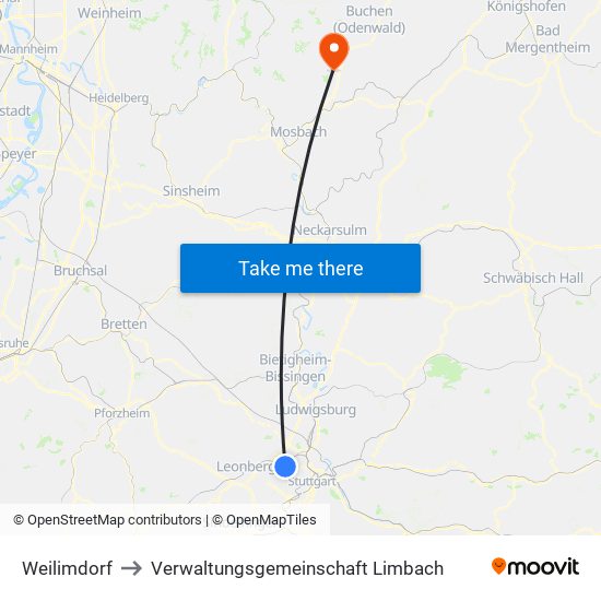 Weilimdorf to Verwaltungsgemeinschaft Limbach map