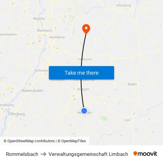 Rommelsbach to Verwaltungsgemeinschaft Limbach map