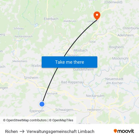 Richen to Verwaltungsgemeinschaft Limbach map