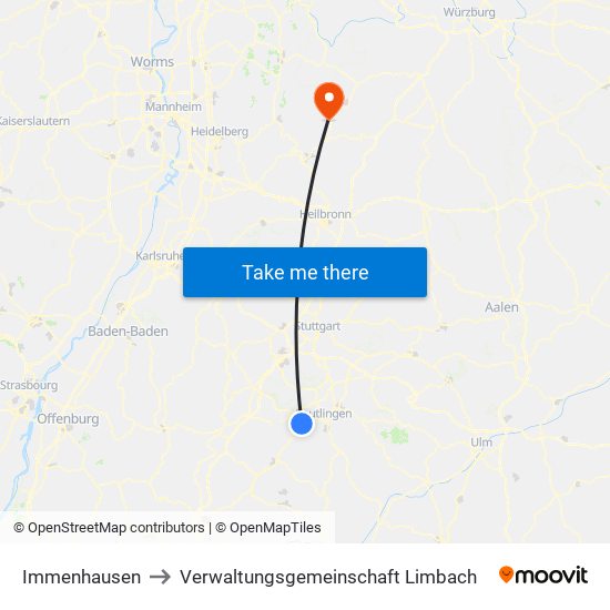 Immenhausen to Verwaltungsgemeinschaft Limbach map