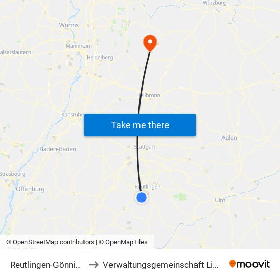 Reutlingen-Gönningen to Verwaltungsgemeinschaft Limbach map