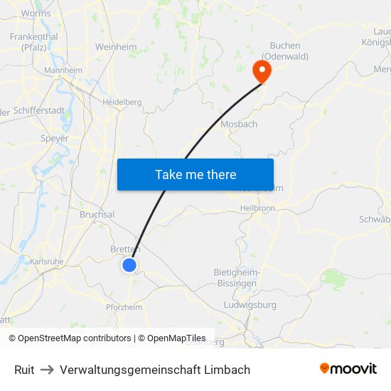 Ruit to Verwaltungsgemeinschaft Limbach map