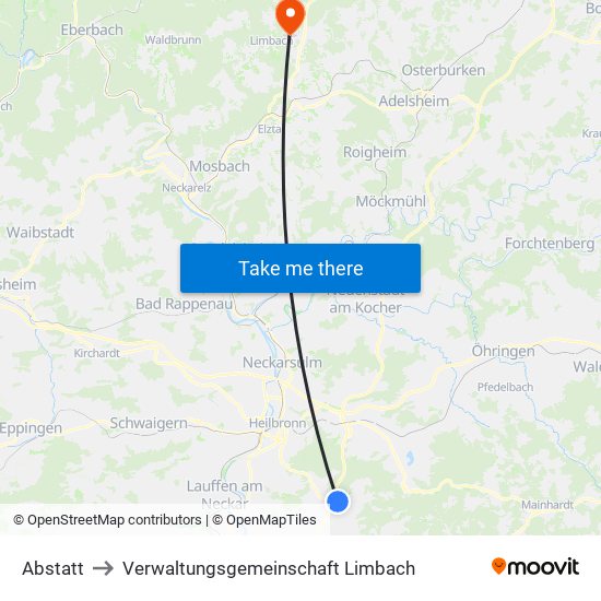 Abstatt to Verwaltungsgemeinschaft Limbach map