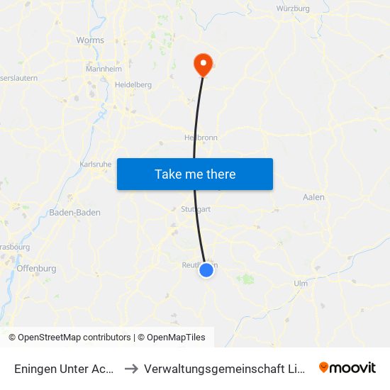 Eningen Unter Achalm to Verwaltungsgemeinschaft Limbach map