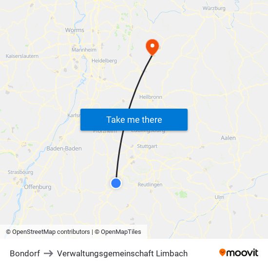 Bondorf to Verwaltungsgemeinschaft Limbach map