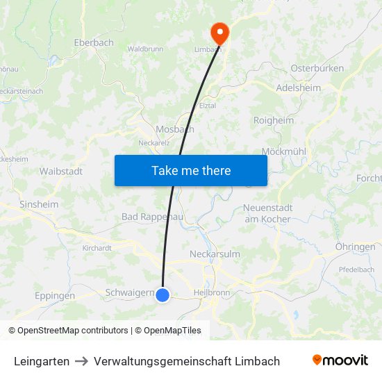 Leingarten to Verwaltungsgemeinschaft Limbach map