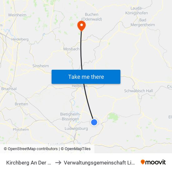 Kirchberg An Der Murr to Verwaltungsgemeinschaft Limbach map
