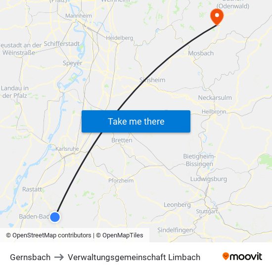 Gernsbach to Verwaltungsgemeinschaft Limbach map