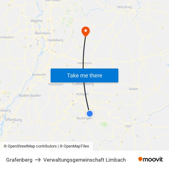 Grafenberg to Verwaltungsgemeinschaft Limbach map