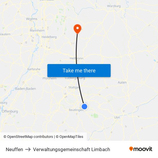Neuffen to Verwaltungsgemeinschaft Limbach map