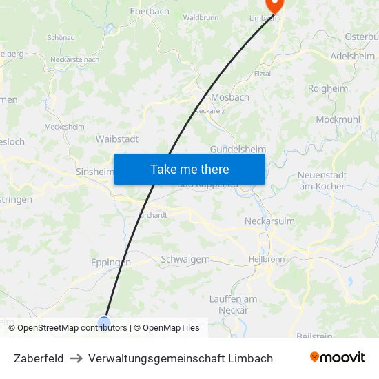 Zaberfeld to Verwaltungsgemeinschaft Limbach map