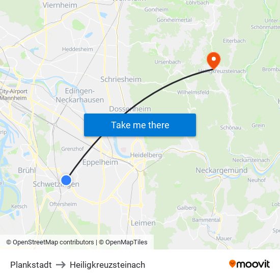 Plankstadt to Heiligkreuzsteinach map