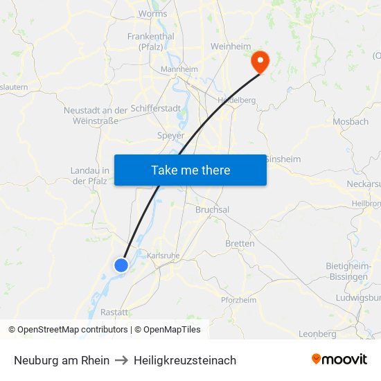 Neuburg am Rhein to Heiligkreuzsteinach map