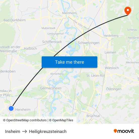 Insheim to Heiligkreuzsteinach map