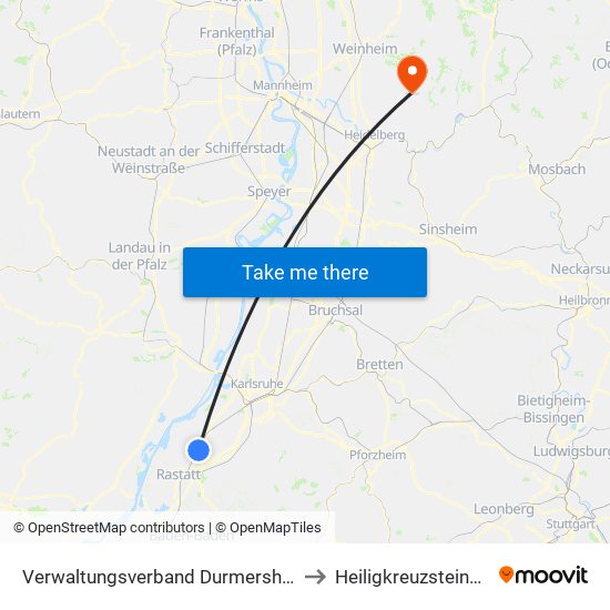 Verwaltungsverband Durmersheim to Heiligkreuzsteinach map