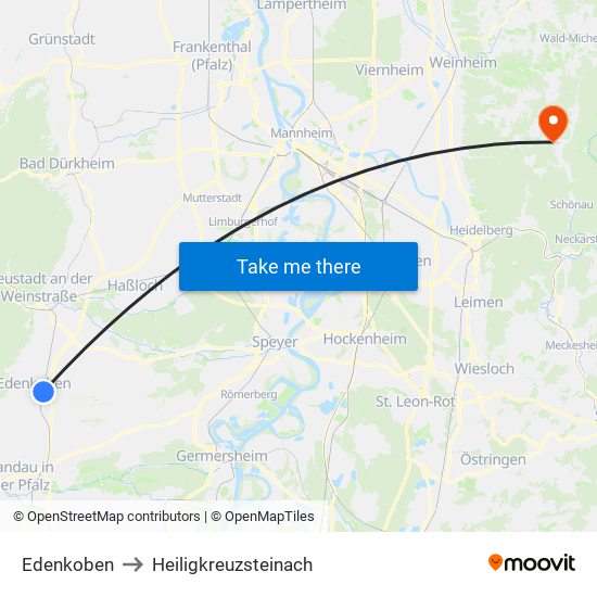 Edenkoben to Heiligkreuzsteinach map