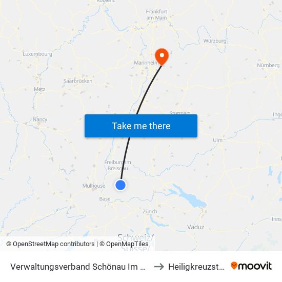 Verwaltungsverband Schönau Im Schwarzwald to Heiligkreuzsteinach map