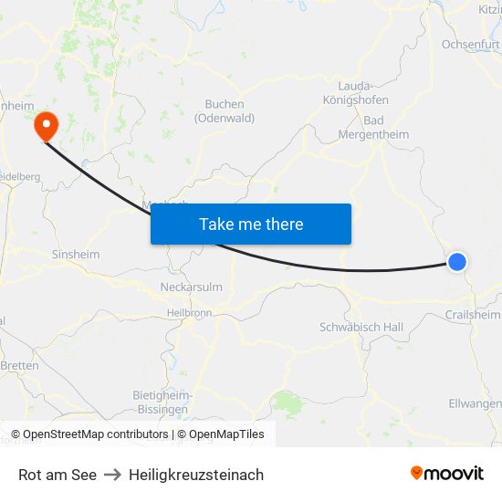 Rot am See to Heiligkreuzsteinach map