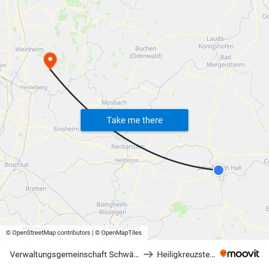 Verwaltungsgemeinschaft Schwäbisch Hall to Heiligkreuzsteinach map