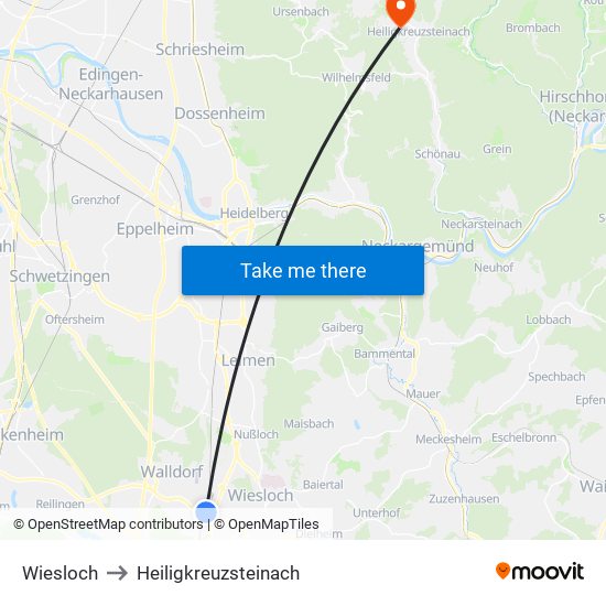 Wiesloch to Heiligkreuzsteinach map