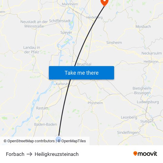Forbach to Heiligkreuzsteinach map