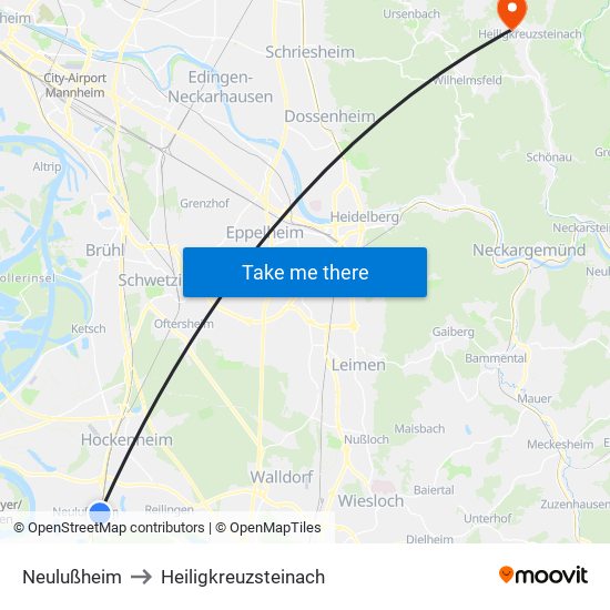 Neulußheim to Heiligkreuzsteinach map