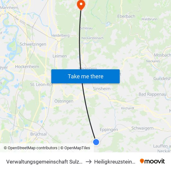 Verwaltungsgemeinschaft Sulzfeld to Heiligkreuzsteinach map