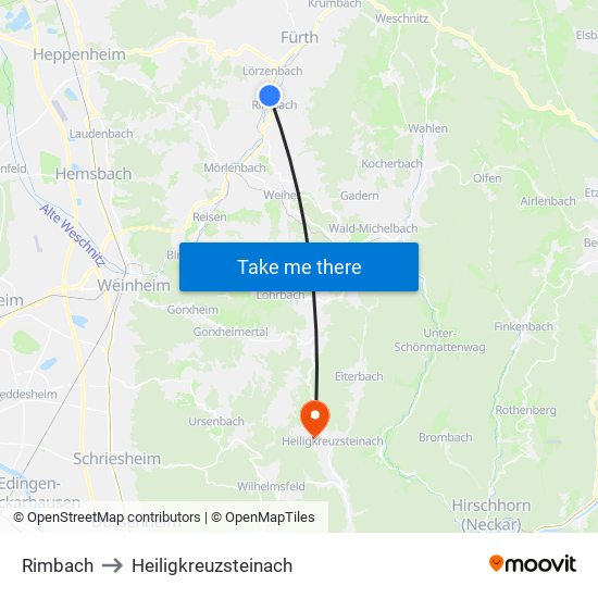 Rimbach to Heiligkreuzsteinach map
