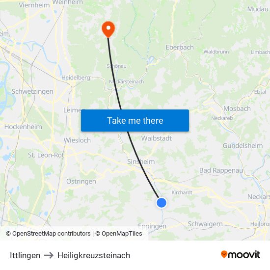 Ittlingen to Heiligkreuzsteinach map