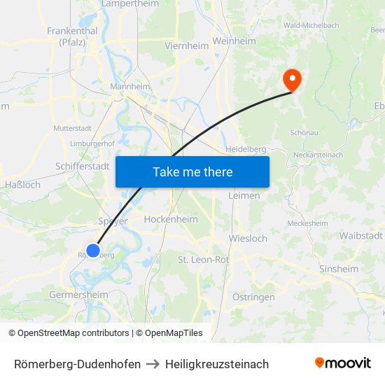 Römerberg-Dudenhofen to Heiligkreuzsteinach map