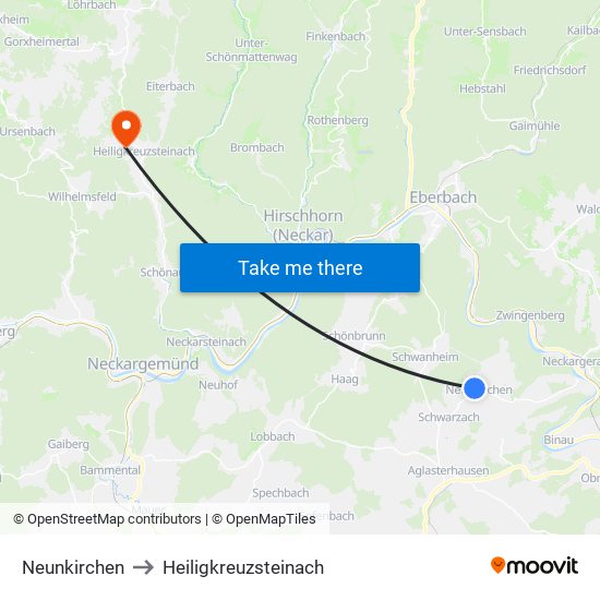 Neunkirchen to Heiligkreuzsteinach map