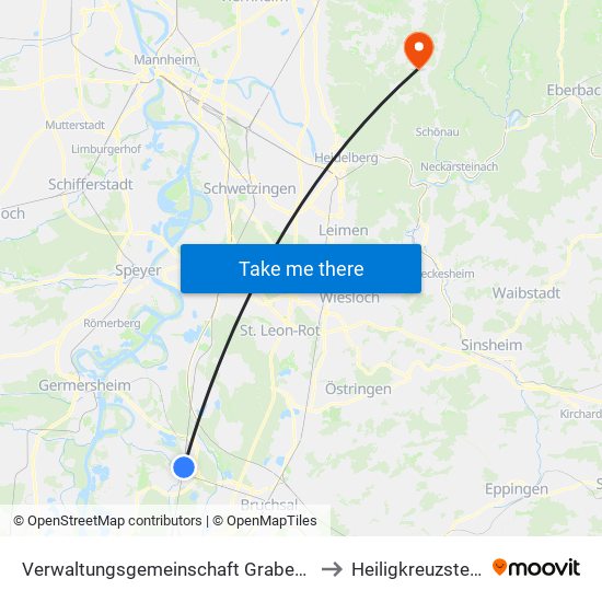 Verwaltungsgemeinschaft Graben-Neudorf to Heiligkreuzsteinach map