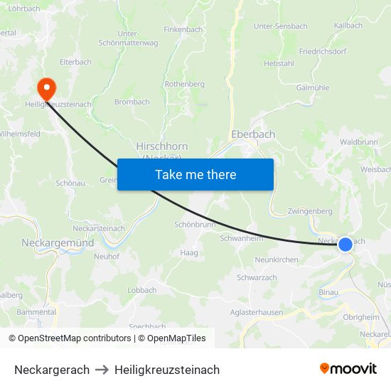 Neckargerach to Heiligkreuzsteinach map