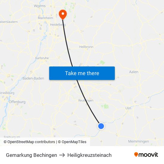 Gemarkung Bechingen to Heiligkreuzsteinach map