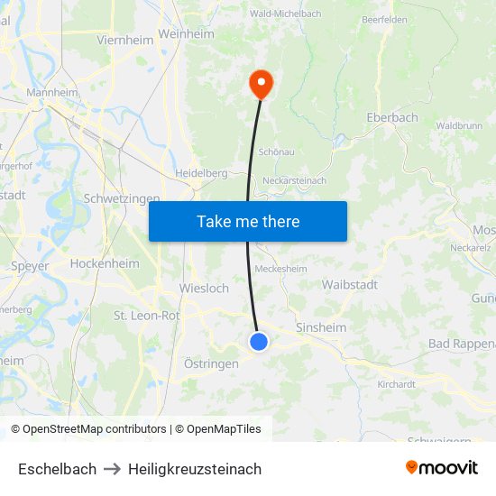 Eschelbach to Heiligkreuzsteinach map