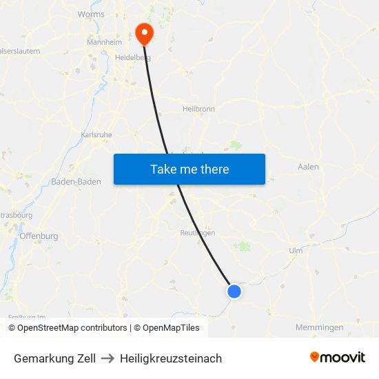 Gemarkung Zell to Heiligkreuzsteinach map