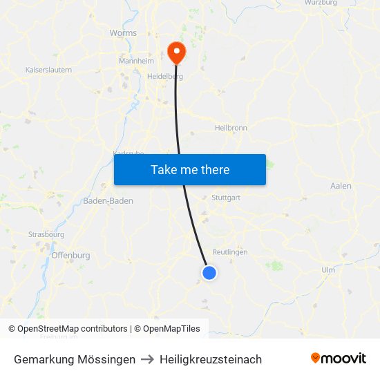 Gemarkung Mössingen to Heiligkreuzsteinach map