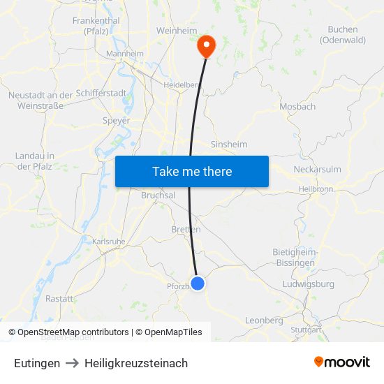 Eutingen to Heiligkreuzsteinach map