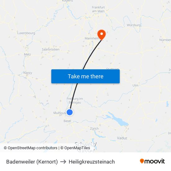 Badenweiler (Kernort) to Heiligkreuzsteinach map