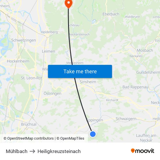 Mühlbach to Heiligkreuzsteinach map