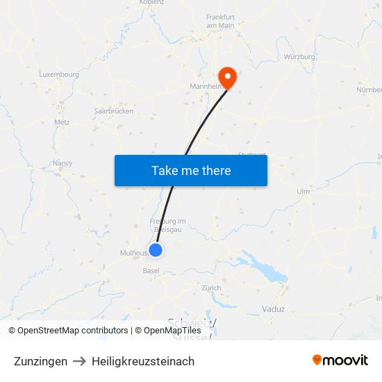 Zunzingen to Heiligkreuzsteinach map