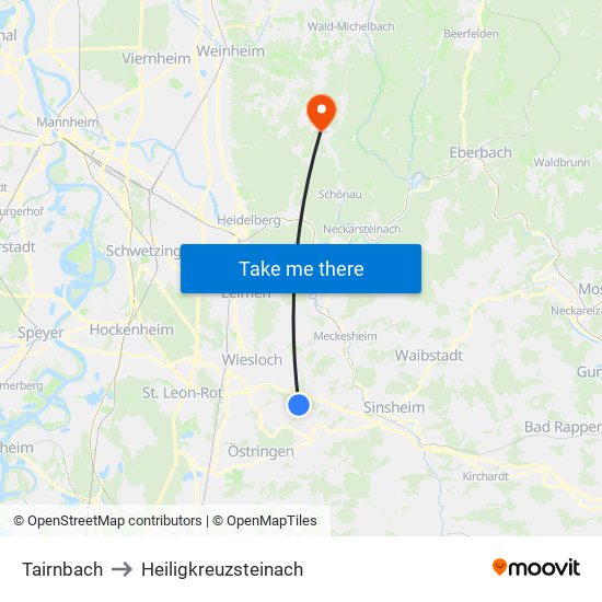 Tairnbach to Heiligkreuzsteinach map