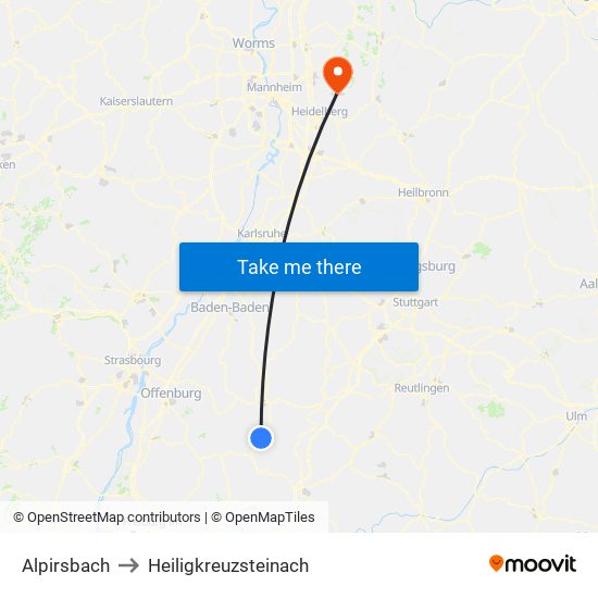 Alpirsbach to Heiligkreuzsteinach map