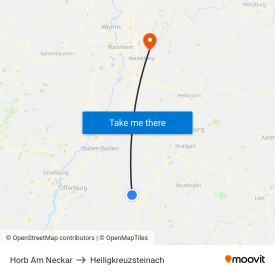 Horb Am Neckar to Heiligkreuzsteinach map