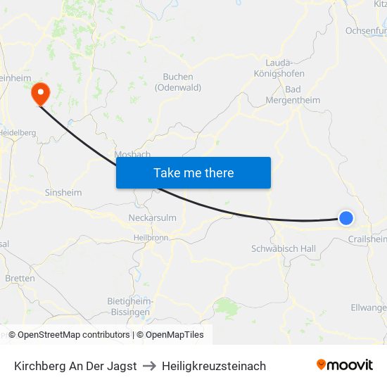 Kirchberg An Der Jagst to Heiligkreuzsteinach map