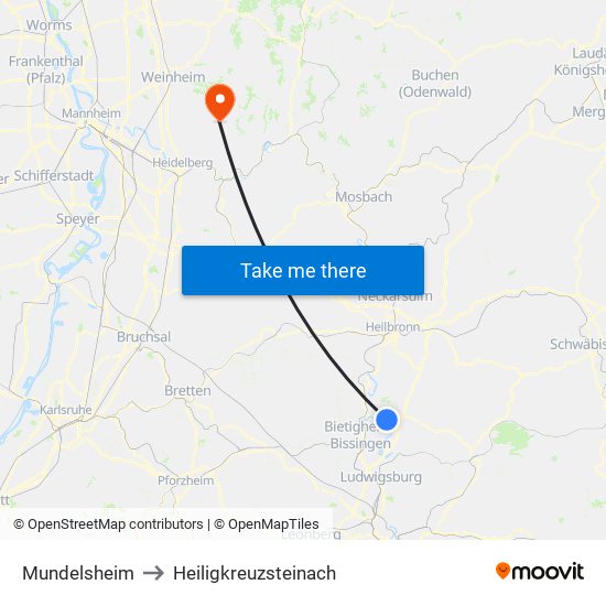 Mundelsheim to Heiligkreuzsteinach map