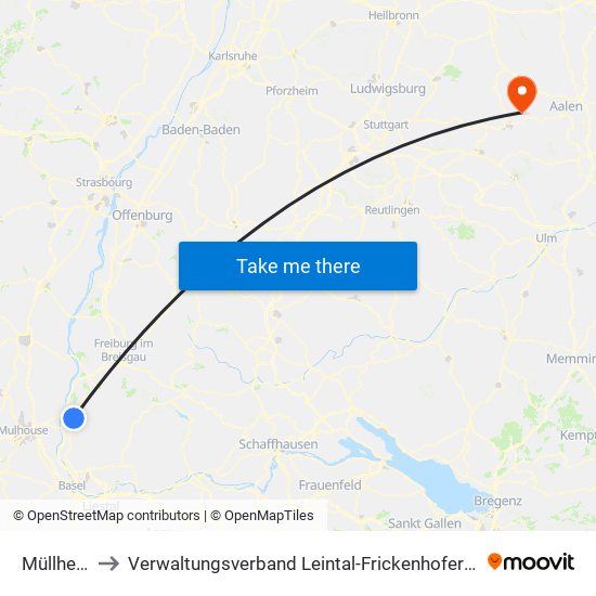 Müllheim to Verwaltungsverband Leintal-Frickenhofer Höhe map