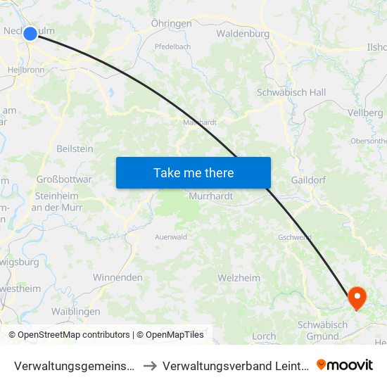 Verwaltungsgemeinschaft Neckarsulm to Verwaltungsverband Leintal-Frickenhofer Höhe map