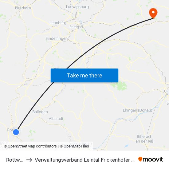 Rottweil to Verwaltungsverband Leintal-Frickenhofer Höhe map