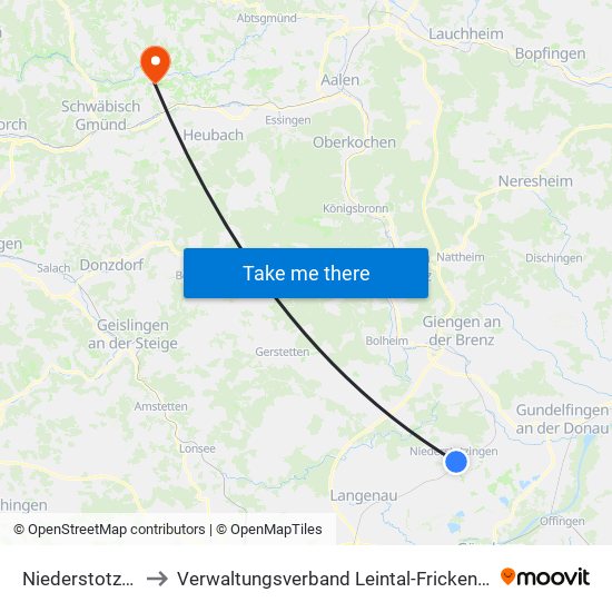 Niederstotzingen to Verwaltungsverband Leintal-Frickenhofer Höhe map